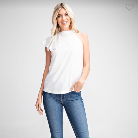 White One Shoulder Tank🎀☺️ - Picture 3 of 3